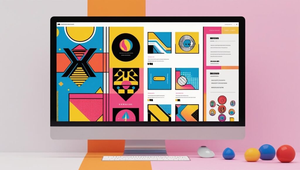 Un site web affiché sur un écran d’ordinateur, moitié illustrant un design visuellement attrayant, moitié montrant des éléments fonctionnels comme un menu clair, des boutons et une navigation fluide.