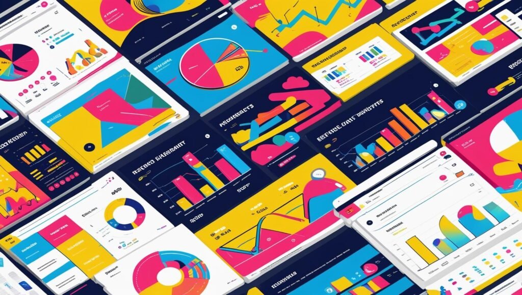 advanced AI-generated reporting dashboards with colorful charts and analytics.